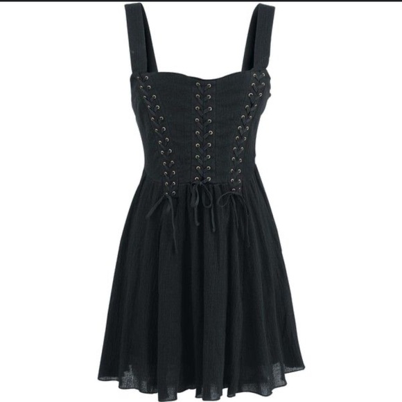 Vintage Y2K corset lace up free people black mini dress boho casual cottagecore